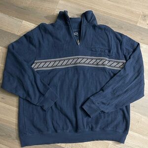 Vintage inspired Arnold Palmer Men's Navy Half-Zip Sweater with Patterned Chest